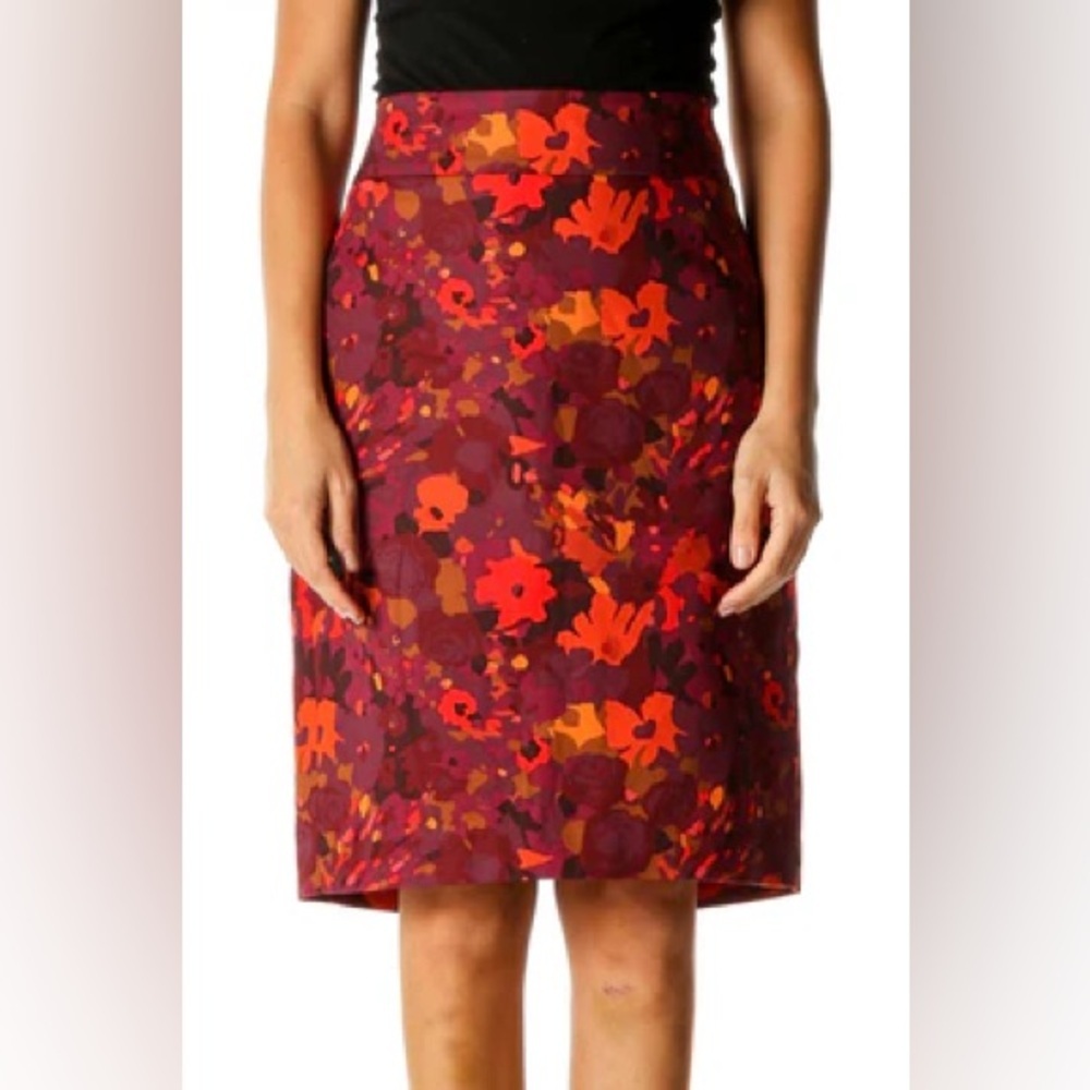 Ann Taylor Loft Abstract Straight Pencil Skirt Size 8 Burgundy Fall Colors